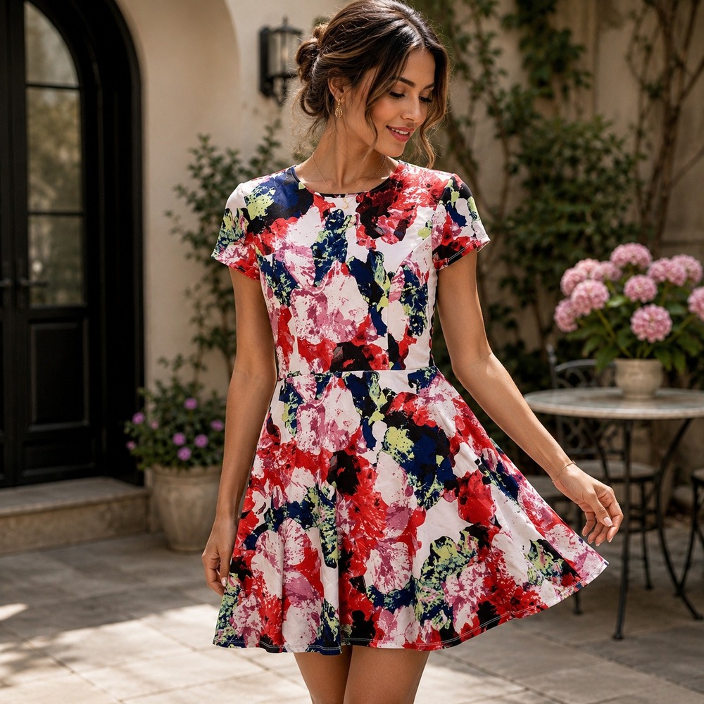Milly Floral Fit Flare Scuba Skater Dress 8 Romantic Garden Chic European Summer